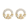 14K Yellow Gold Diamond Claddagh Earrings