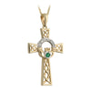 14K Yellow Gold Diamond Emerald Claddagh Cross Pendant