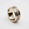 Mens White Gold 14K Celtic Knot Raised Pattern Ring with Heavy Gold Rims