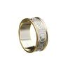 Mens White Gold 14K Celtic Warrior Shield Pattern Wide Ring with Yellow Gold Light Rims