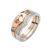 Rose and White Gold 10K Elegance Claddagh and Stone Set Wedding Ring Set