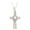 Sterling Silver 10K Yellow Gold Cubic Zirconia Claddagh Cross Pendant 