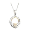 Sterling Silver 10K Yellow Gold Cubic Zirconia Claddagh Pendant