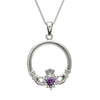 Sterling Silver Amethyst Cubic Zirconia Claddagh Cluster Pendant
