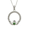 Sterling Silver Celtic Claddagh Green Cubic Zirconia Pendant