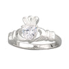 Sterling Silver Claddagh Cubic Zirconia Heart Heavy