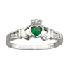 Sterling Silver Claddagh Synthetic Emerald Cubic Zirconia Shoulders