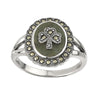 Sterling Silver Marcasite Shamrock Marble Ring