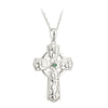 Sterling Silver Shamrock Emerald Cross Pendant