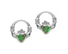 Sterling Silver Small Claddagh Stud Green Cubic Zirconia
