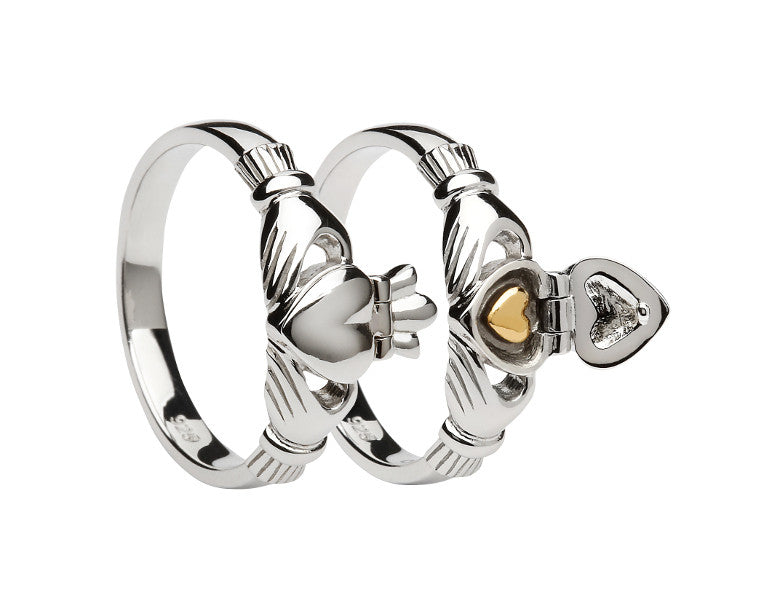 Sterling Silver Sweet Heart Claddagh Ring with 14k Gold Plated