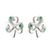 Sterling Silver Synthetic Emerald Shamrock Stud Earrings