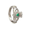 White Gold 10K Claddagh Ring with Diamond and Natural Emerald