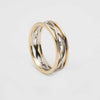 White Gold 14K Celtic Weave Narrow Ring with 0.08CT Diamonds and Light Yellow Gold Rims