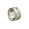 White Gold 14K Trinity Knot Square Embossed Ring with Heavy White Gold Rims Set with 0.45CT Diamonds and 0.50CT Emerald