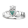 White Gold14K Diamond Emerald Claddagh Ring