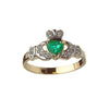 Yellow Gold 10K Claddagh Ring with Natural Emerald and Cubic Zirconia
