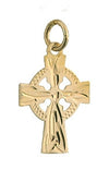 Yellow Gold 14K Charm Celtic Cross Hand Engraved 15mm
