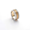 Yellow Gold 14K Newgrange Spirals Engraved Ring with Heavy 0.75CT Diamond Set White Gold Rims