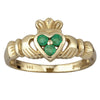 Yellow Gold14K 3 Emerald Heart Claddagh Ring
