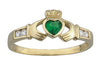 Yellow Gold9K Claddagh Synthetic Emerald Cubic Zirconia Shoulders